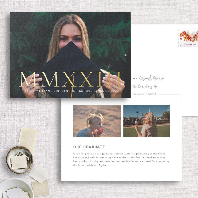 Foil Roman Numeral Photo Graduation Announcements (Creator Uploaded)