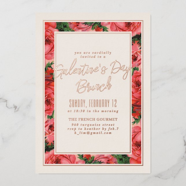 Foil Rose Frame Galentine's Day Invitation - Ivory Foil Invitation (Front)