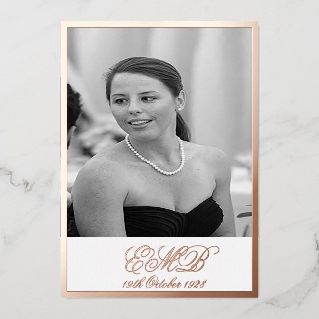 Foil Rose Gold 90th Birthday Elegant Photo  Invitation (Front)