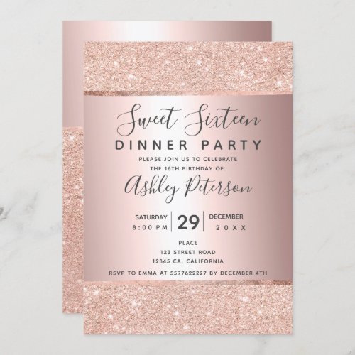 Foil rose gold glitter typography Sweet Sixteen Invitation