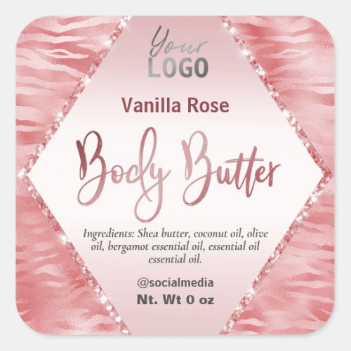 Foil Rose Gold Zebra Print Body Butter Labels