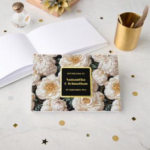 Foil rose rococo floral pattern gold white wedding foil guest book