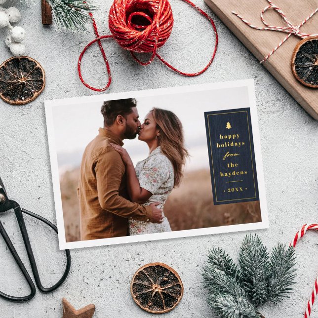 Foil Rustic Tree Woodgrain Christmas Photo Card (Creator Uploaded)