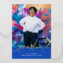 Foil script graduation announcement photo card