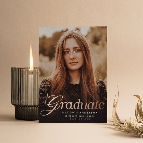 Foil Script Graduation Photo Announcement Style 01