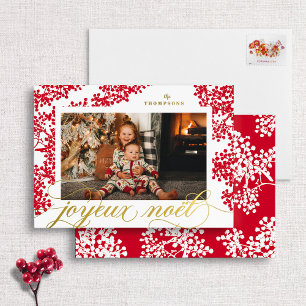 Foil Script Joyeux Noel Red Berries Photo Card