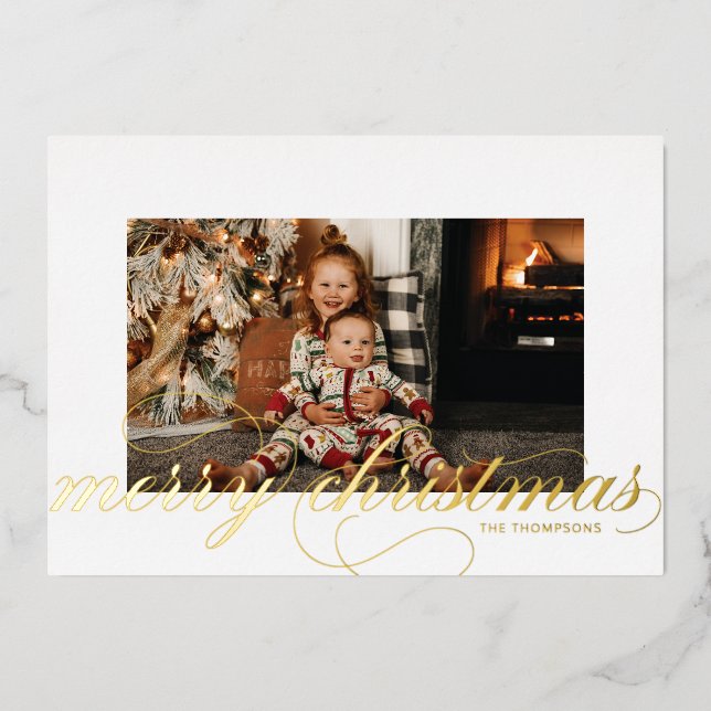 Foil Script Merry Christmas Elegant Photo Card (Front)