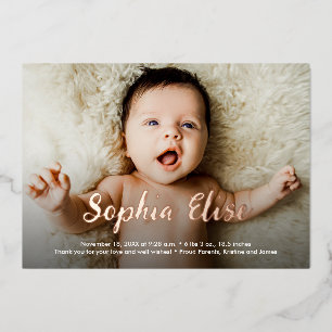 Foil Script Name 2 Photos Birth Announcement