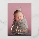Foil Script Name Vertical Photo Birth Announcement