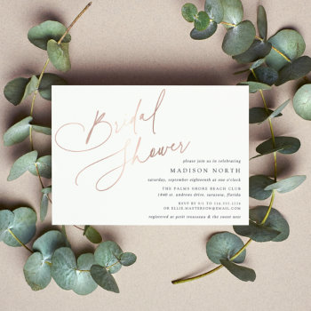 Foil Script | Simple Elegant Bridal Shower Foil Invitation by RedwoodAndVine at Zazzle