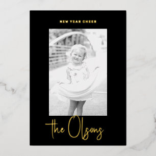 Foil Signature Cheer Black New Year Photo Card