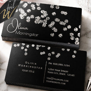 Foil Silver and Black Glitter Confetti Business Cards