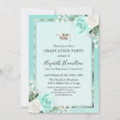 Foil Silver & Teal Modern Floral Graduation Party Invitation (Front)