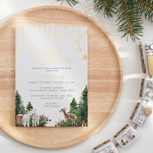 FOIL Simple Classic Christmas White Baby Shower Invitation