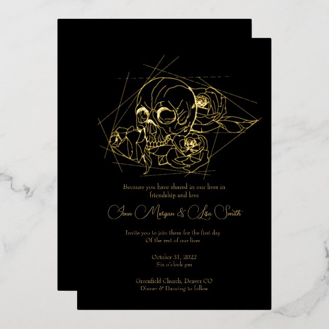 Foil Skull and Roses Till Death Wedding  Foil Invitation (Front/Back)