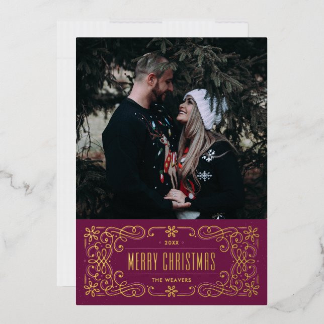 Foil Snowflake Flourish Frame Card - Purple (Envelope)