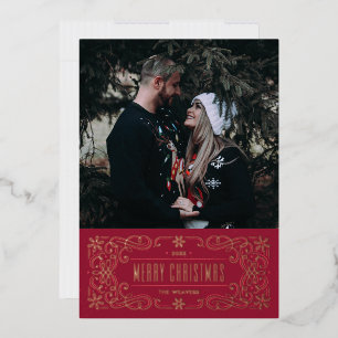 Foil Snowflake Flourish Frame Card - Red