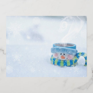 Foil Snowman illustration postcard