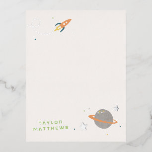 Foil Space Exploration Stationery Card - Orange