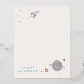 Foil Space Exploration Stationery Card - Purple by AmberBarkley at Zazzle