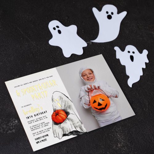 Foil Spooktacular Halloween Ghost Photo Birthday Foil Invitation