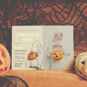 Foil Spooktacular Halloween Ghost Photo Birthday Invitation