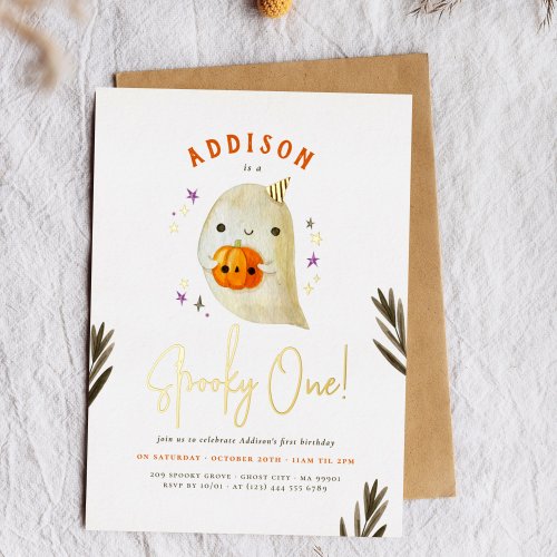 Foil Spooky One Halloween Gender Neutral Birthday Foil Invitation