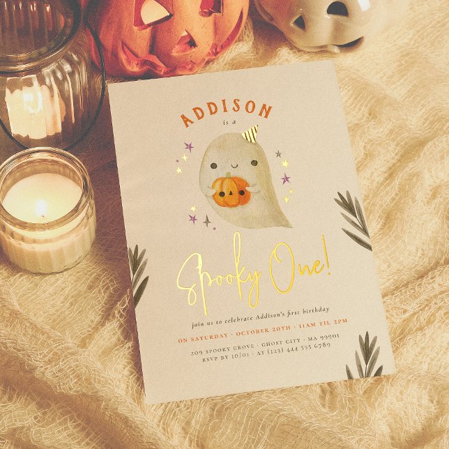 Foil Spooky One Halloween Gender Neutral Birthday Invitation (Creator Uploaded)