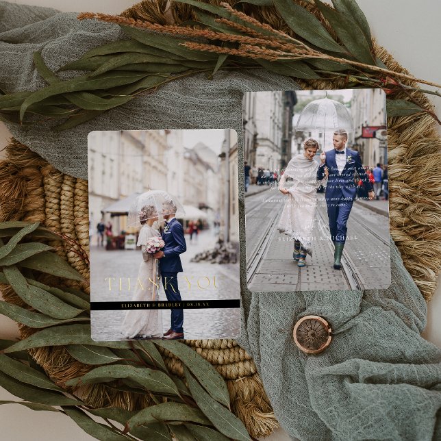 Foil-Stamped Minimal Wedding Photo Thank You Card (Creator Uploaded)