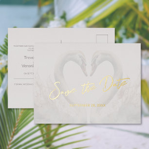Foil Swan Wedding Save the Date Postcard