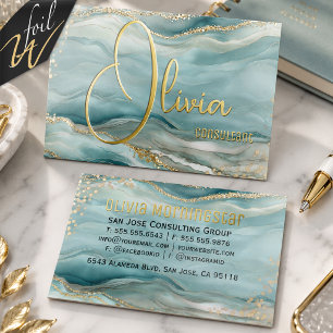 Foil Teal Watercolor Sky Oversized Name Business Cards