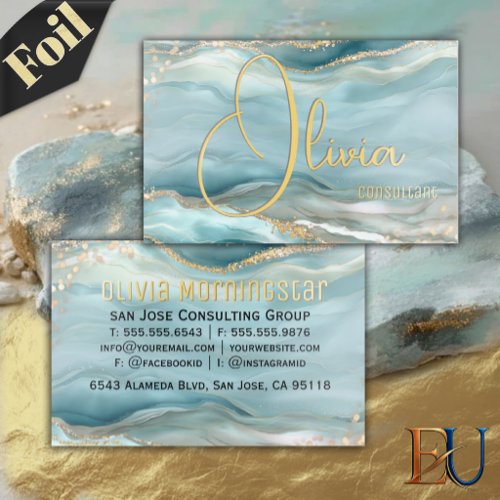 Foil Teal Watercolor Sky Oversized Name Business Cards