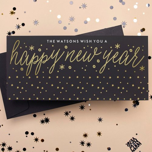 Foil Text Hand Written Happy New Year Holiday Card