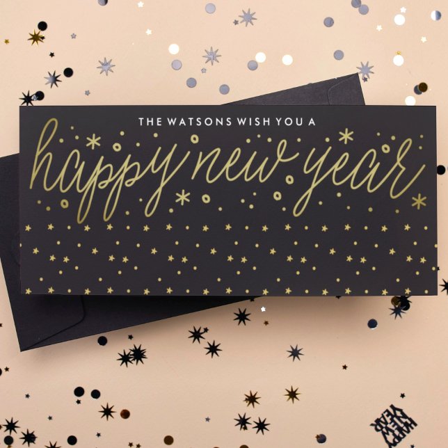 Foil Text Hand Written Happy New Year Holiday Card (Creator Uploaded)