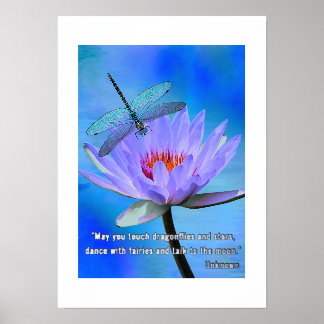 Foil Text Poster Dragonfly on Water Lily Quote