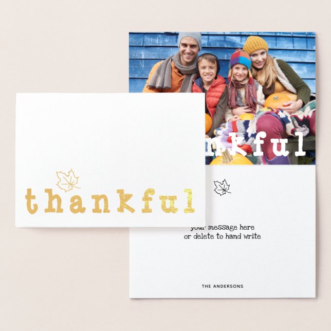 Foil Thankful Maple Leaf Thanksgiving Greeting Foil Card (Display)