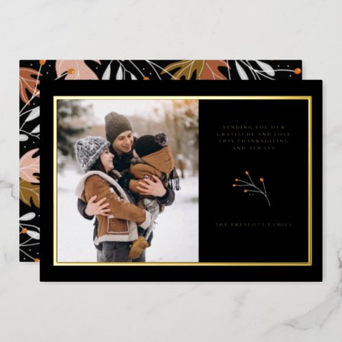 Foil Thanksgiving Photo Card Autumn Botanical 