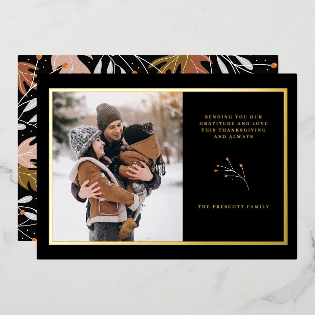 Foil Thanksgiving Photo Card Autumn Botanical  (Front/Back)