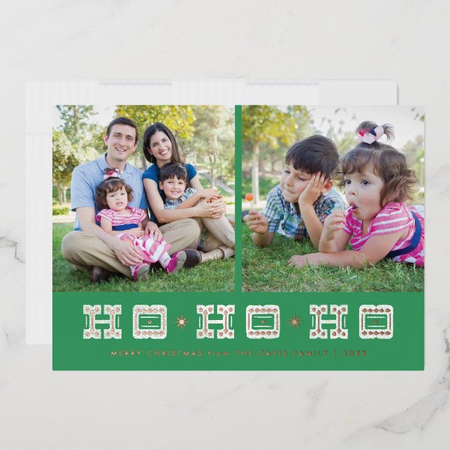 Foil Typographic Ho Ho Ho Holiday Card - Green (Envelope)