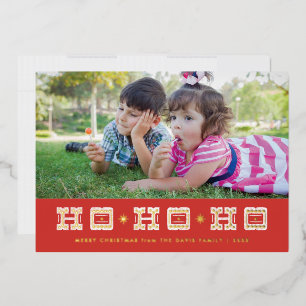 Foil Typographic Ho Ho Ho Holiday Card - Red