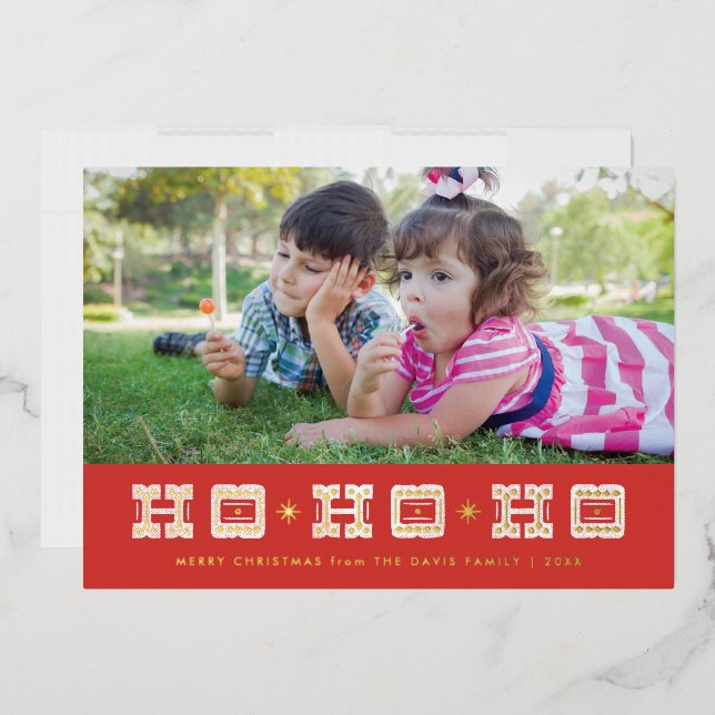 Foil Typographic Ho Ho Ho Holiday Card - Red (Envelope)