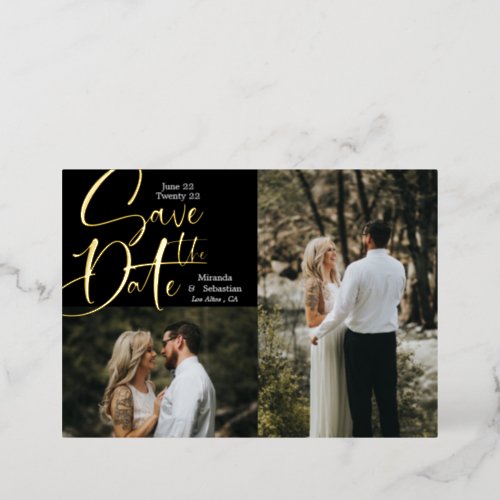 Foil Typography 2 Photo Save the Date Foil Invitation