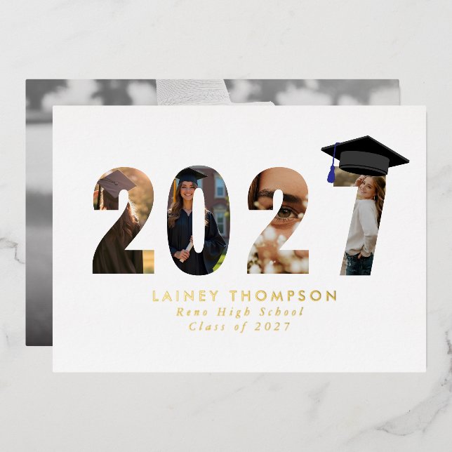 Foil Typography 4 Image Graduation  Invitation (Front/Back)