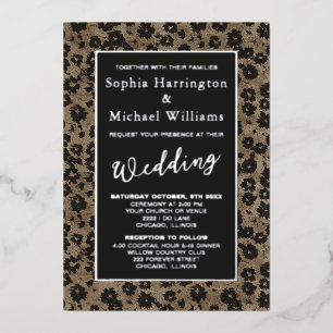 Foil Vintage Modern Floral Elegant Black Bronze Invitation