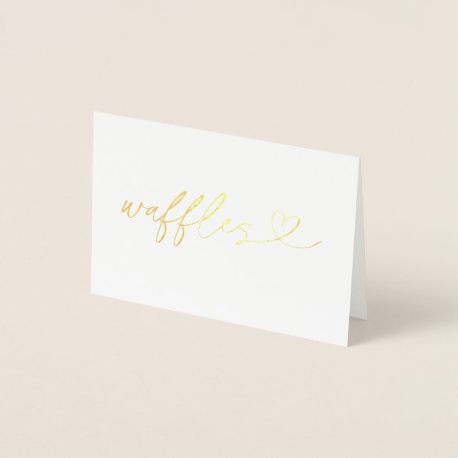 Foil Waffles Food Label Wedding Table Card (Front)
