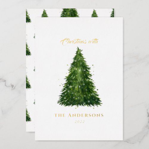 foil watercolor tree christmas with holidays  foil holiday card