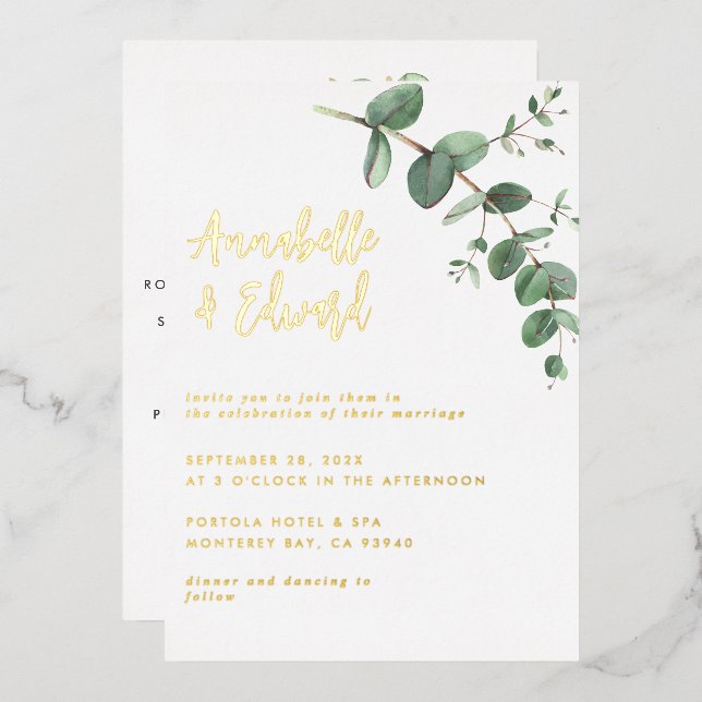 foil Wedding eucalyptus details and invitation  Foil Invitation (Front/Back)