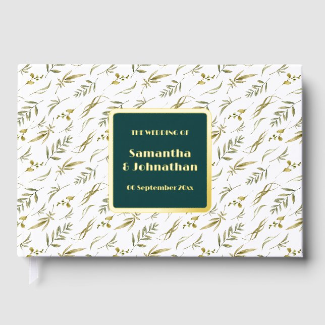 Foil wedding leaf sprig pattern country wedding guest book  (Front)