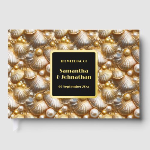 Foil wedding  shell nautical beach pattern gold foil guest book 