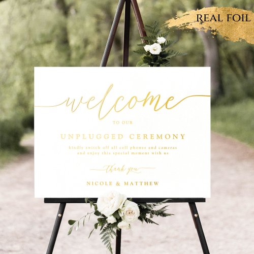 Foil Welcome To Unplugged Wedding Ceremony Sign